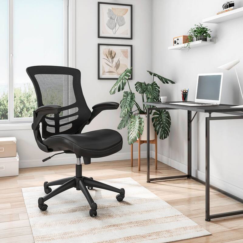 Techni Mobili Stylish Mid-Back Mesh Office Chair with Adjustable Arms, Black - Black