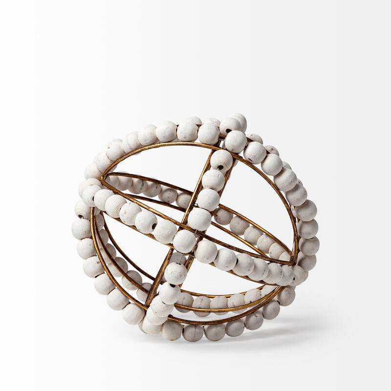 Espanlade I Small 9L x 9W White Wooden Beaded Orb