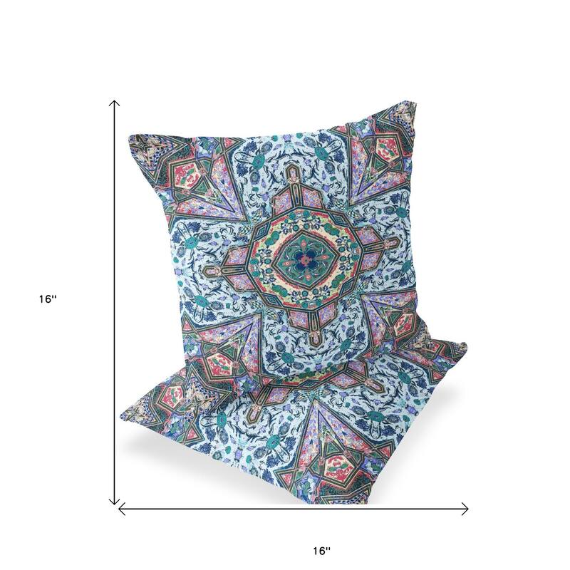 HomeRoots Set of Two 16" X 16" Blue and Pink Blown Seam Floral Indoor Outdoor Throw Pillow - 16.00' X '16.00' X '5.00