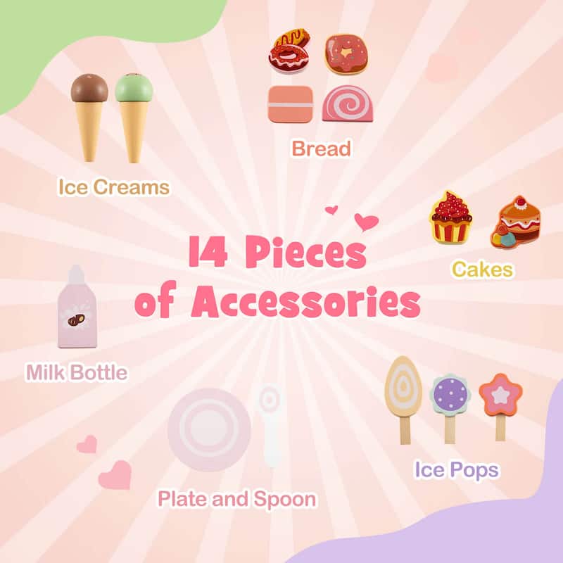Costway Wooden Baby Walker Ice Cream Cart Toy with Sweet Accessories & - See Details