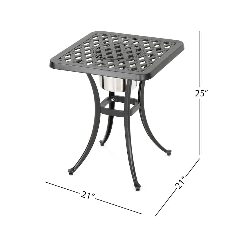 Outdoor Bistro Square Table with Built-In Ice Bucket, 21 Inch, Copper
