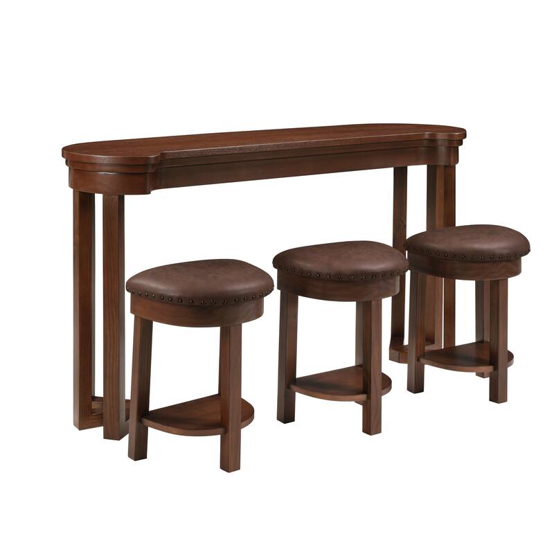 4 Piece Bar Table Set with 3 Bar Stools, Breakfast Table with 3 Padded Stools Solid Wood Counter Height Dining Table Set