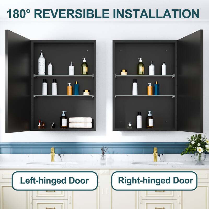 Elise Iron Medicine Cabinet with Mirror, Adjustable Shelves, Recessed or Wall Mount