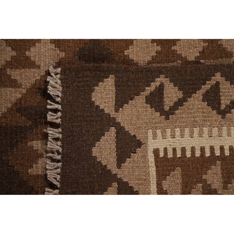 Brown Tribal Geometric Kilim Oriental Area Rug Flat-weave Wool Carpet - 5'3" x 8'1"
