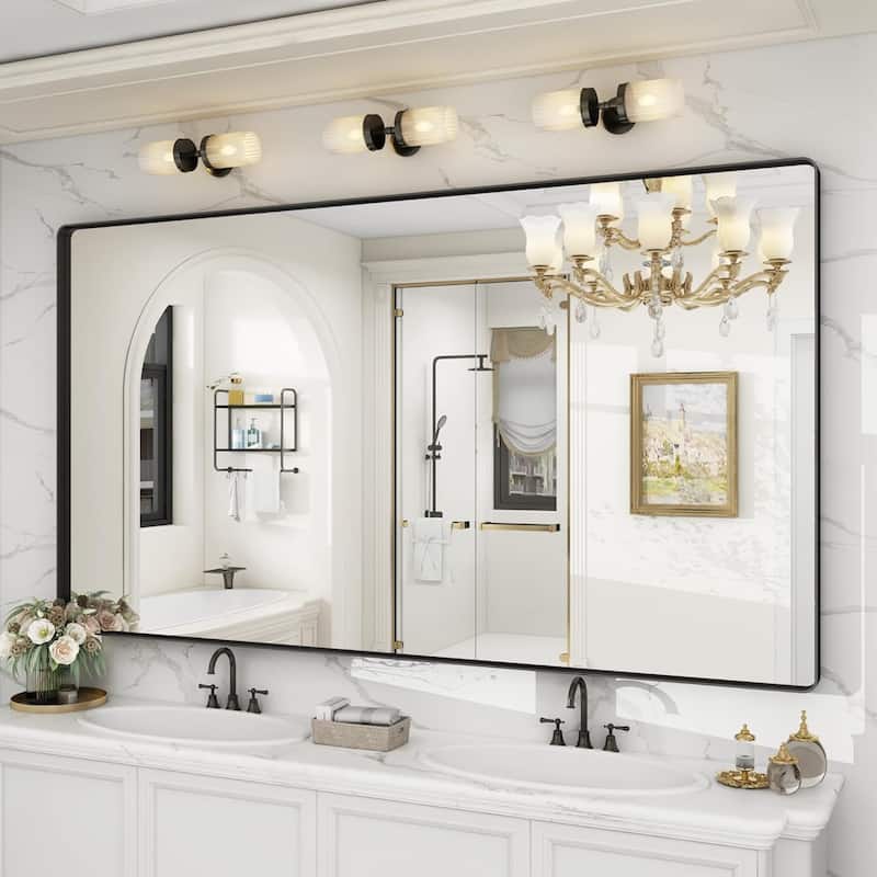 Aluminum Alloy Framed French Cleat Mounted Tempered Glass Wall Vanity Mirror - Black - 72" x 36"