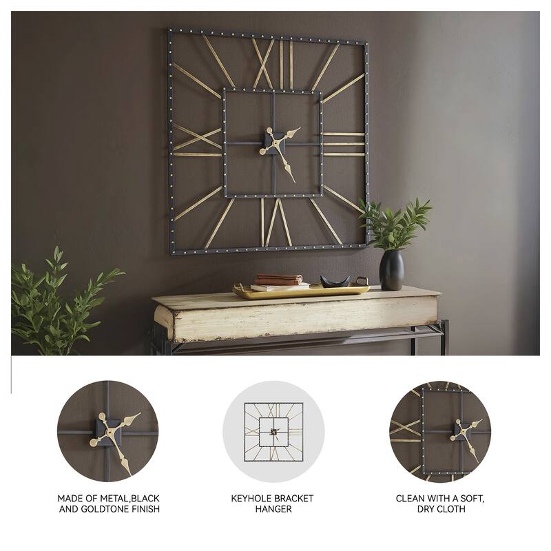 Thames Contemporary Black/Gold Wall Clock - 40" W x 1.5" D x 40" H