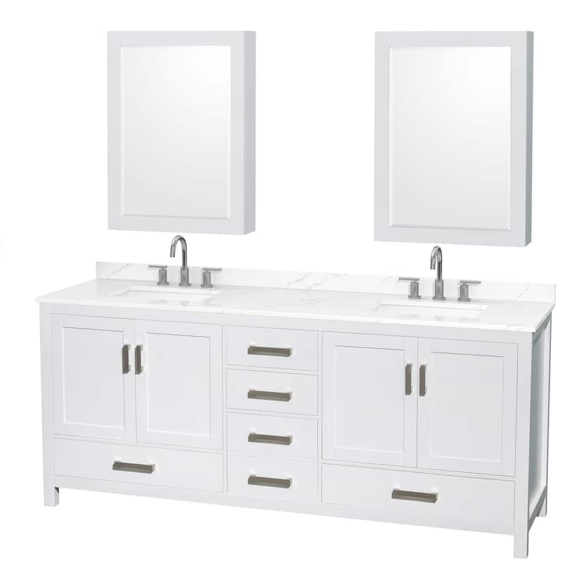 Wyndham Collection WCS141480D-QTZ-US3MED Sheffield 80" Free Standing - White / Giotto Quartz Top / Brushed Chrome