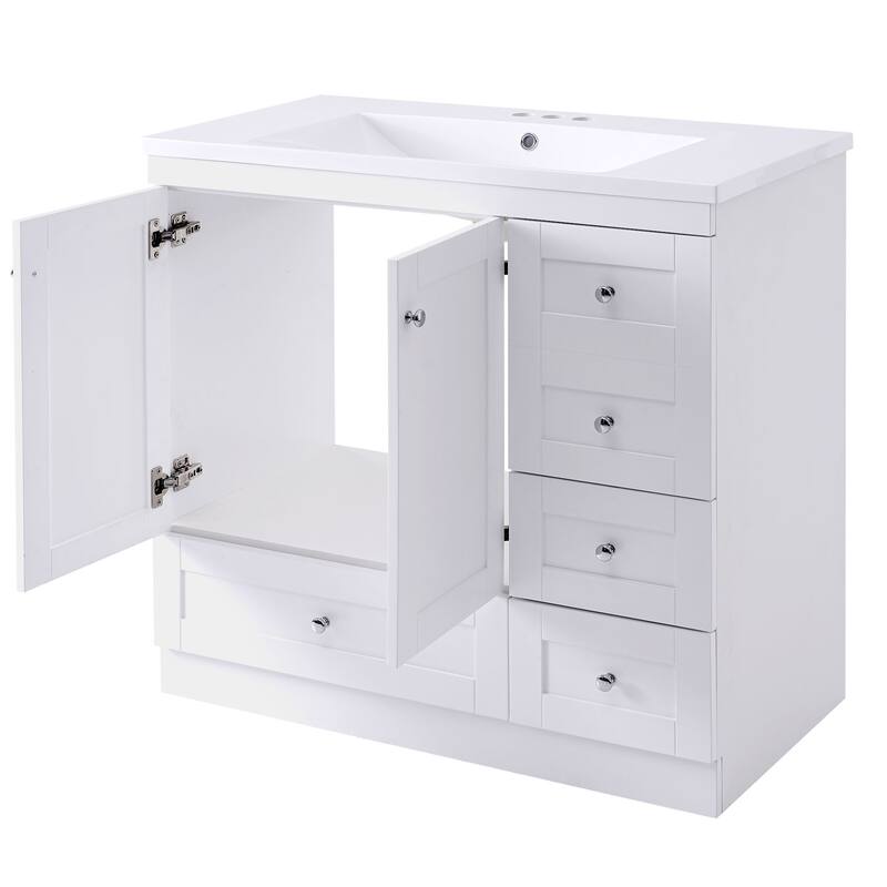 Bathroom Vanity with Sink, Freestanding Wooden Bathroom Storage Cabinet, Bathroom Cabinet with 2 Soft-close doors & 4 Drawers