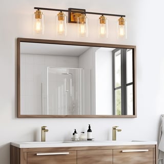 KAWOTI Rive 5-Light Dimmable Bathroom Vanity Light Antique Brass