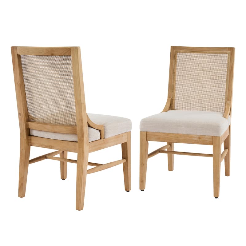 Christopher Knight Home - Upholstered Modern Fabric Chair with Cane Back and Rubber Wood Legs (Set of 2)