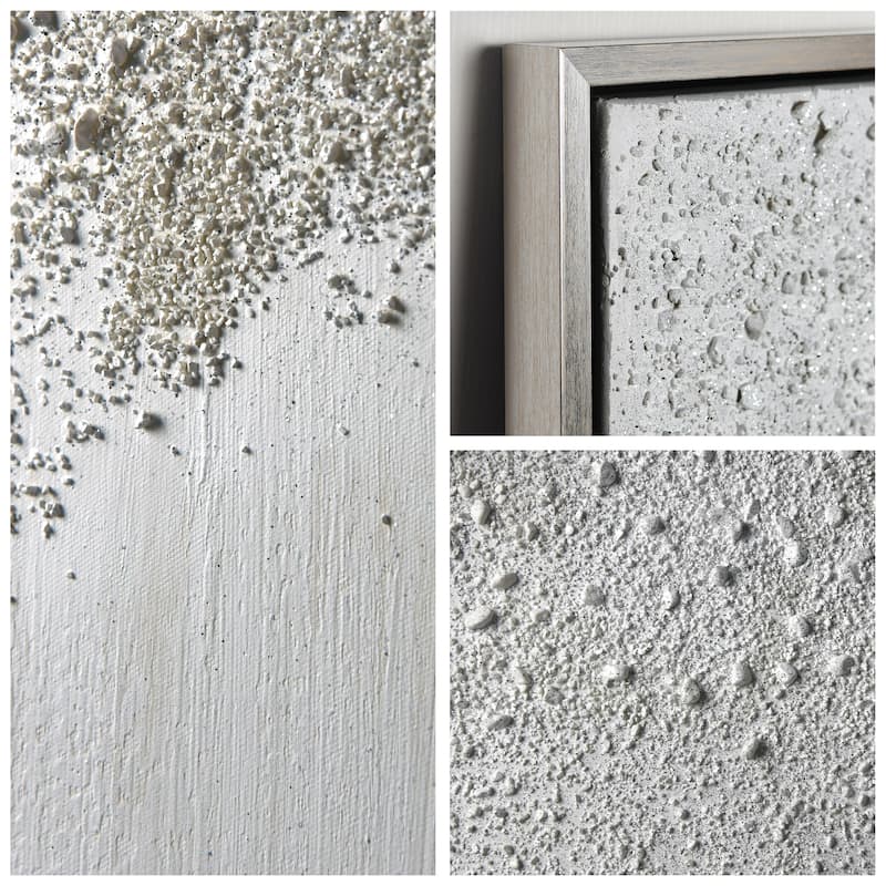 White Snow B Textured Glitter Hand Painted Canvas Framed Wall Art