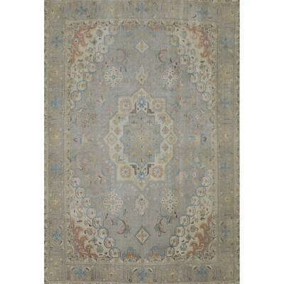 Hand Knotted Oriental 100% Wool Carpet Traditional Medallion Greys & Charcoal Tabriz Area Rug - 12' 2'' X 9' 8''