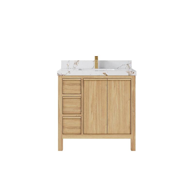 Willow Collections 36 in. W x 22 in. D Elizabeth Solid Teak Wood Center Sink Bathroom Vanity with Countertop
