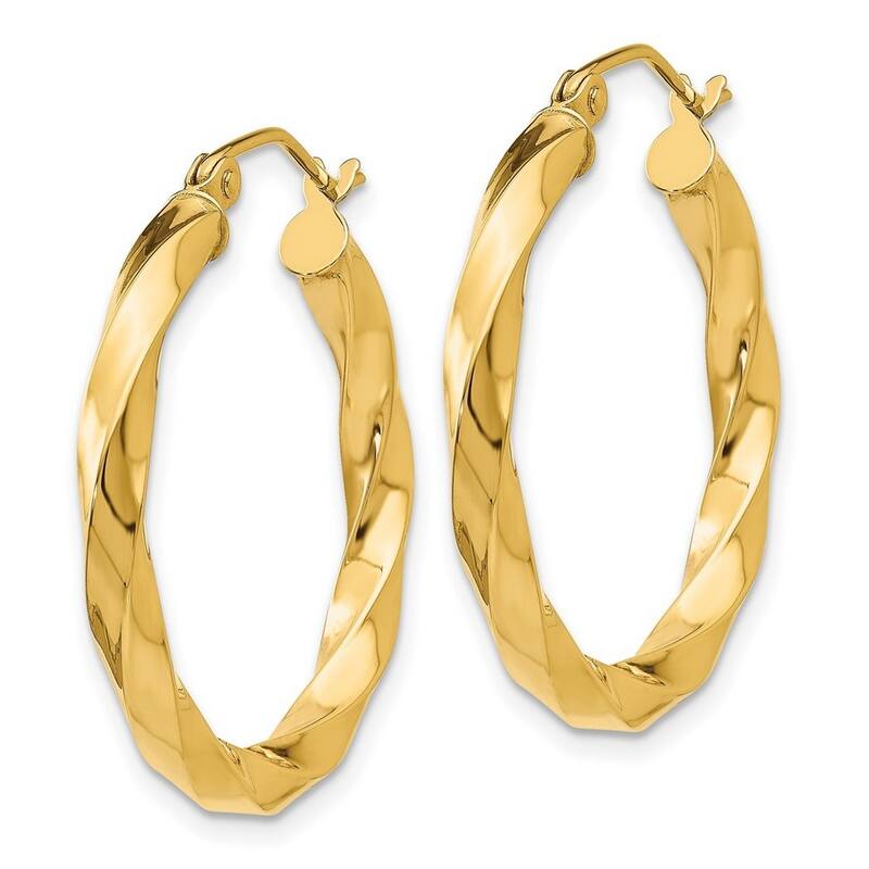 Curata 14k Yellow Gold Hollow Polished 27x27mm Hinged Post Twisted Hoop Earrings