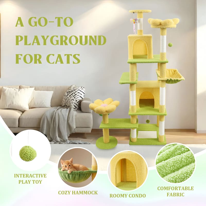Flower Cat Tree With Large Condo Removable Flower Cushion And Hammock