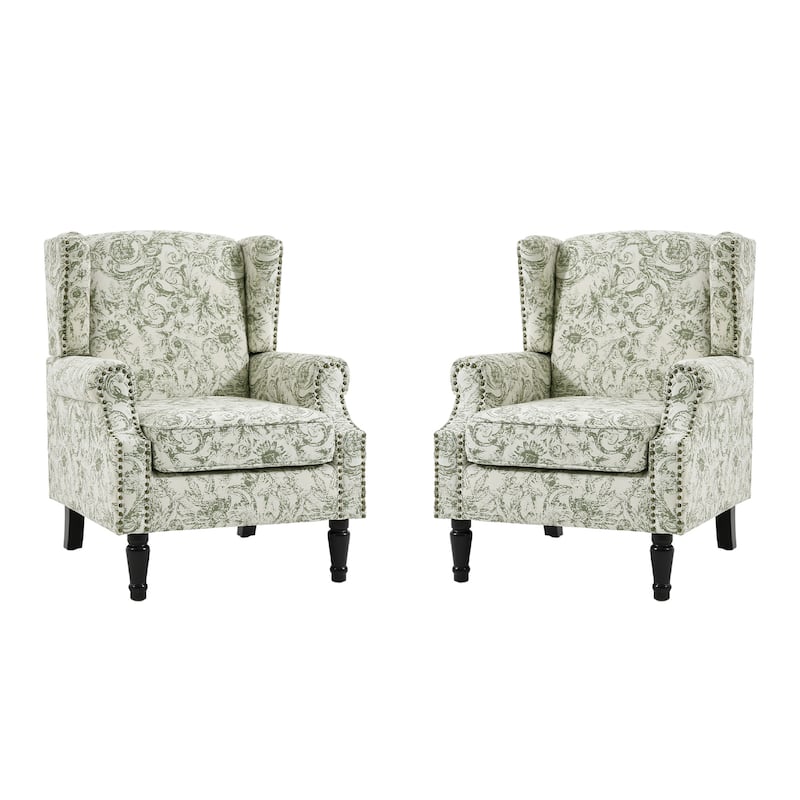 Set of 2 Patterned Upholstered Accent Chair for Living Room - ROCOCO GREEN