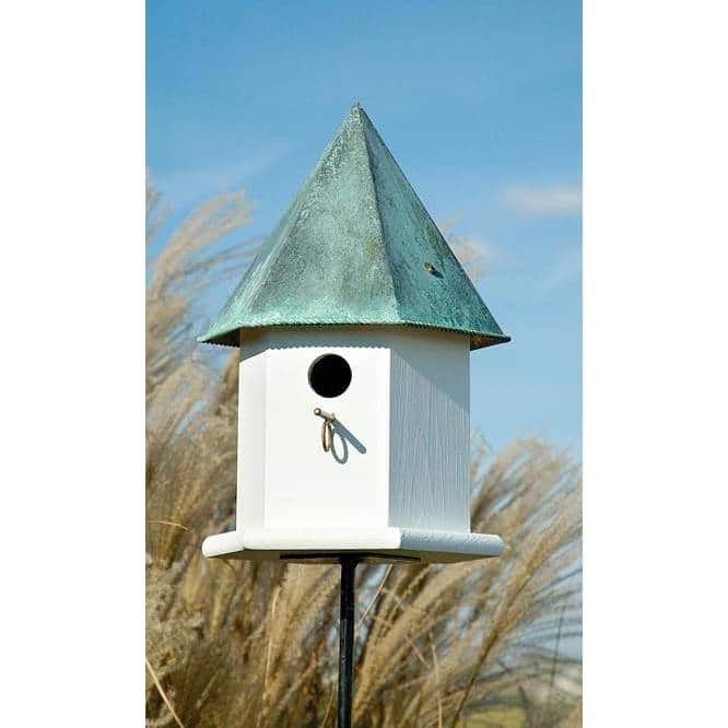 White-Green PVC Copper Octagonal Birdhouse with Perch and Post Mount - 10" dia. x 16.25"H