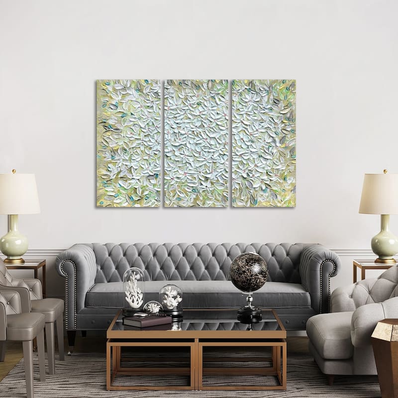 iCanvas "Jasmine - Yellow White" by Nada Khatib 3-Piece Canvas Wall Art Set - 40x60x1.5