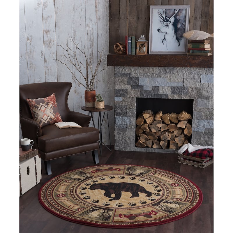 Natural Lodge Transitional Graphic Indoor Area Rug - 5'3'' Round - Brown
