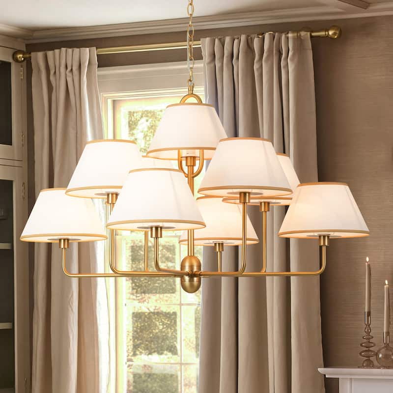 Rennnsan 9-Light Vintage Gold Linen Shade Chandelier for Dining & Living Spaces - 47.3 in. W x 25 in. H