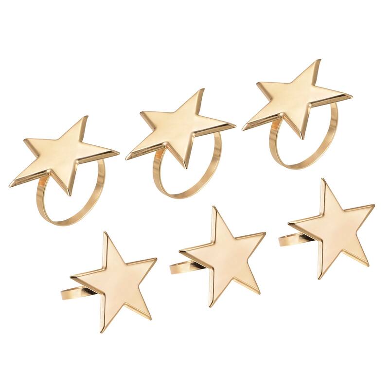 Napkin Rings, 6pcs 40mm Inner Diameter Alloy Star Napkin Buckles, Gold Tone