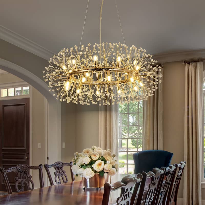 12/20-Light Modern Glam Crystal Sputnik Sphere Chandelier, Bulbs Included - 36-in.W - Gold