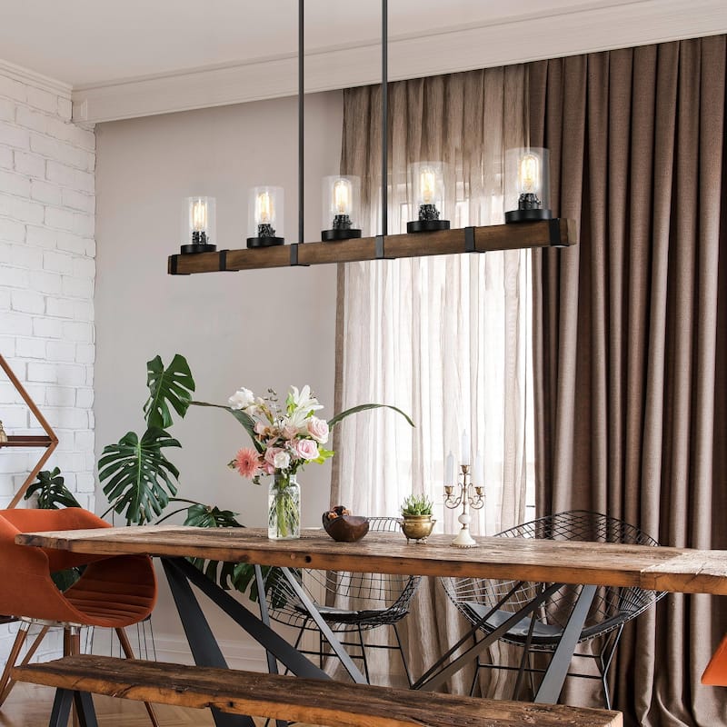 The Gray Barn Modern Farmhouse Linear Wood 5-Light Island Pendant Lights - L42.9"xW4.7"xH7.5"