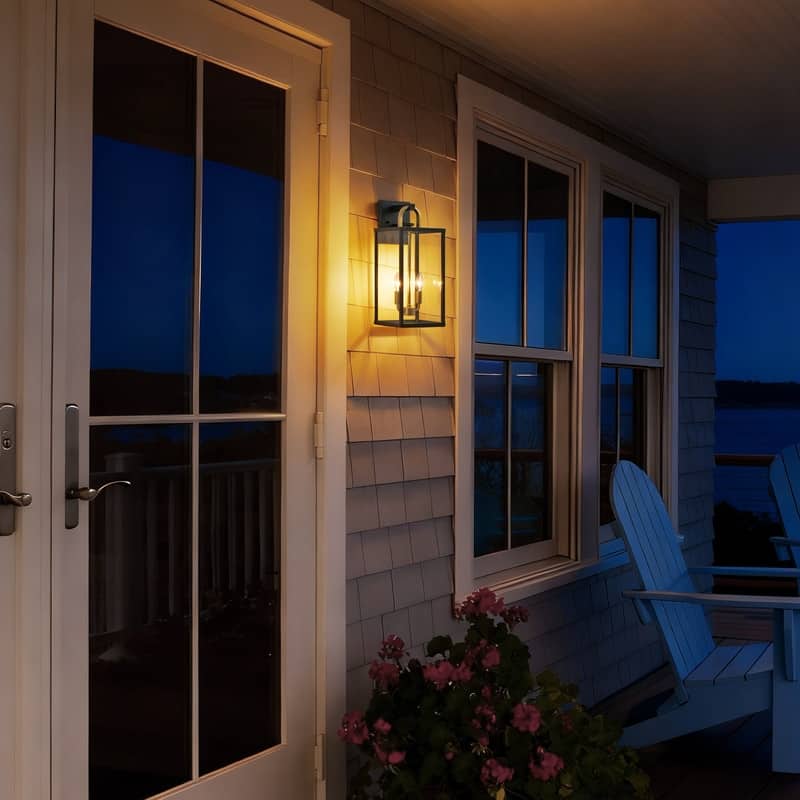 KAWOTI 2-Light Black & Gold Outdoor Lantern Wall Light - W8.25" x H20" x D9.5"