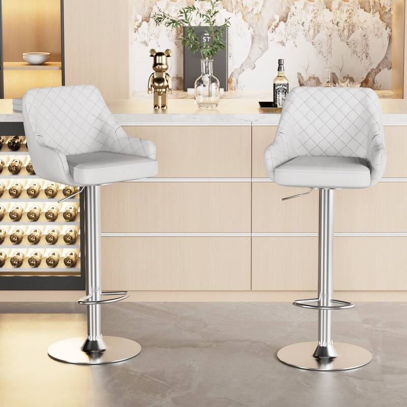 Javlergo Bar Stools Set of 2 Adjustable Swivel PU Leather Counter Height Barstools with Arm and Back - White