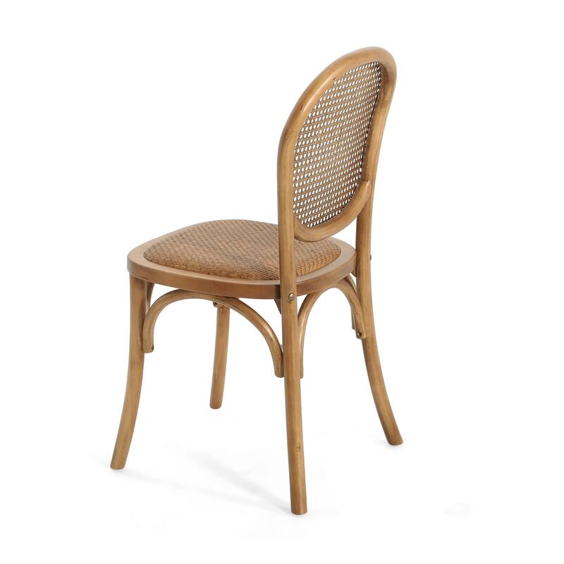 Roomfitters Rattan Dining Chairs Set of 2, Curved Wood Frame with Woven Backrest, Modern Bistro Seating