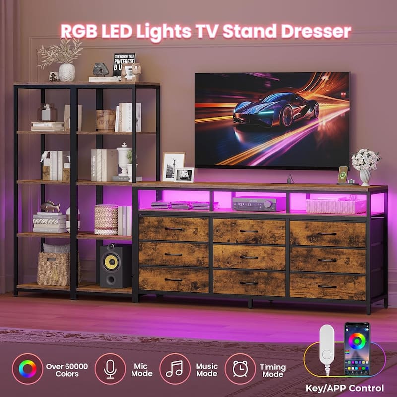 TV Stand Dresser with Bookcase TV Console Table Entertainment Center LED
