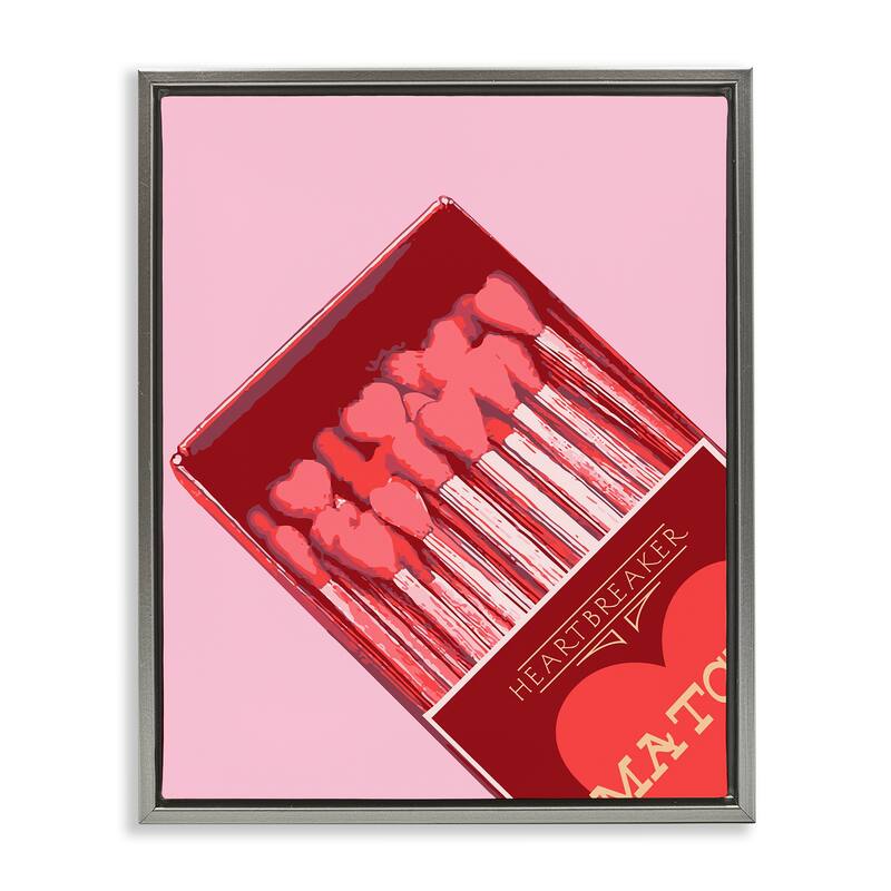 Stupell Pink Heart Shaped Matches Framed Floater Canvas Wall Art Design By Lil' Rue - 17 x 21 - Grey