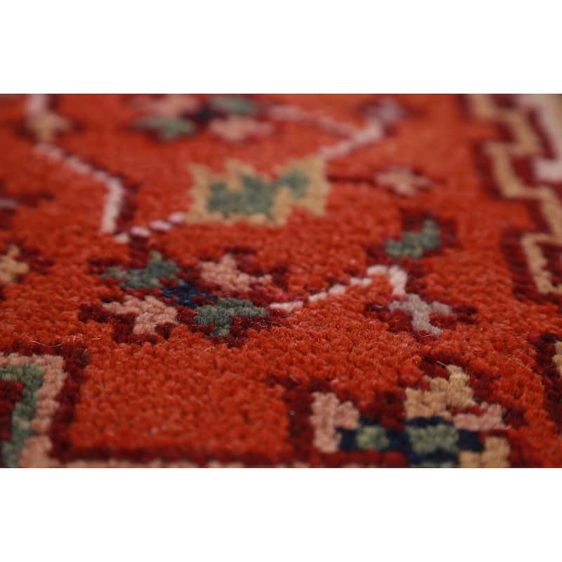 Hand Knotted Oriental 100% Wool Carpet Traditional Geometric Oranges & Rust Heriz (serapi) Runner Rug - 11' 8'' X 2' 6''