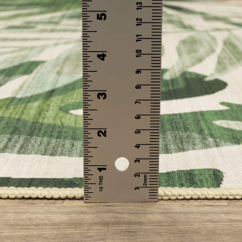 Style Haven Flores Tropical Palms Beige/Green Indoor-Outdoor Washable Rug