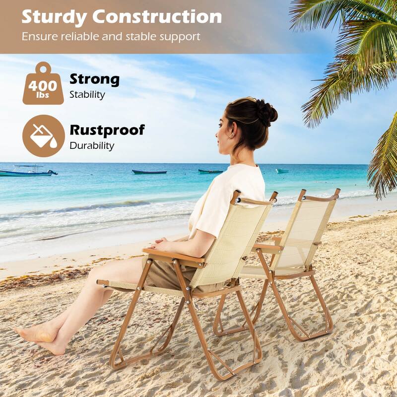 Costway Folding Camp Chairs Set of 2 with Aluminum Frame Support 400 - Beige