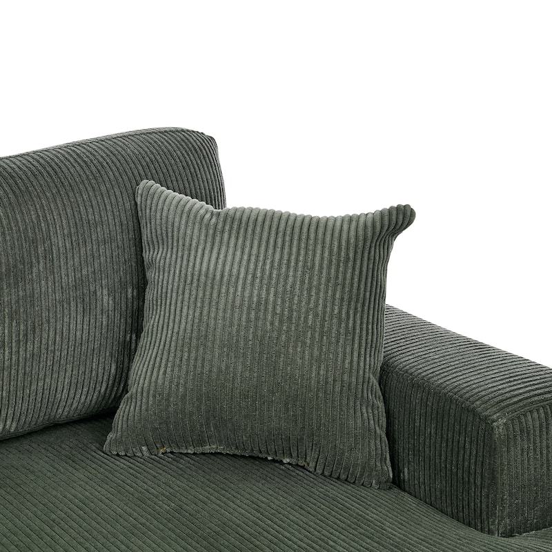 3-Piece Green Corduroy Double-Chaise Sectional: Seats 4, Flexible, Minimalist, Easy to Maintain