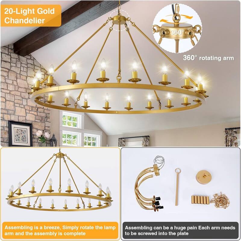 Luxury Wheel Chandelier, 16-54 Lights Single or Double Layer Round Pendant Light
