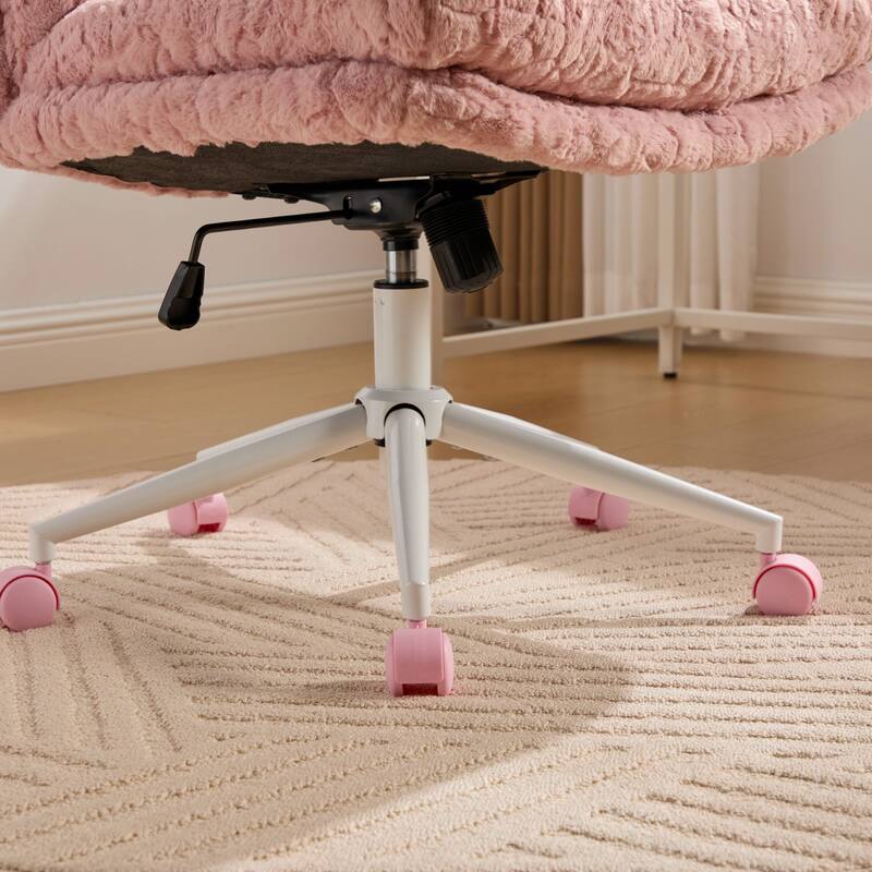 GDF Studio - Extra-Wide Faux Fur Upholstered Swivel Home Office Chair with Metal Base with 26.4" Oversized Seat