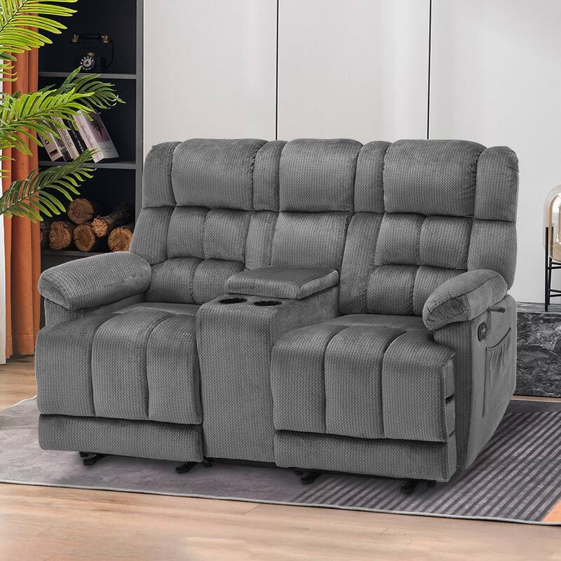 MCombo Power Loveseat Recliner with Console, Vibration and Heat, USB Charge Ports RS6234 - Grey