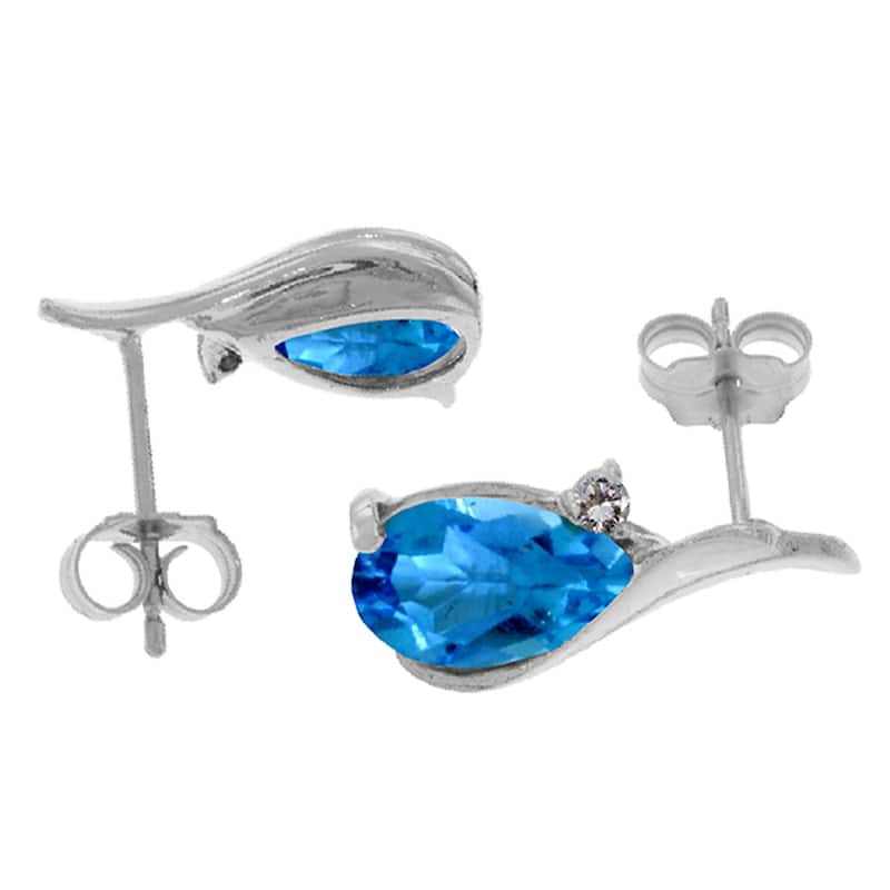 5.06 Carat 14K Solid Gold Stud Gemstone Earrings Diamond Blue Topaz