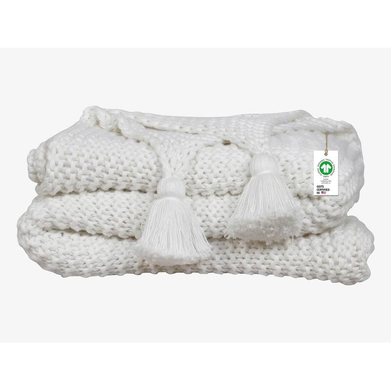 Organic Cotton Chunky Knit Oversized Throw Blankets, 50"X70"