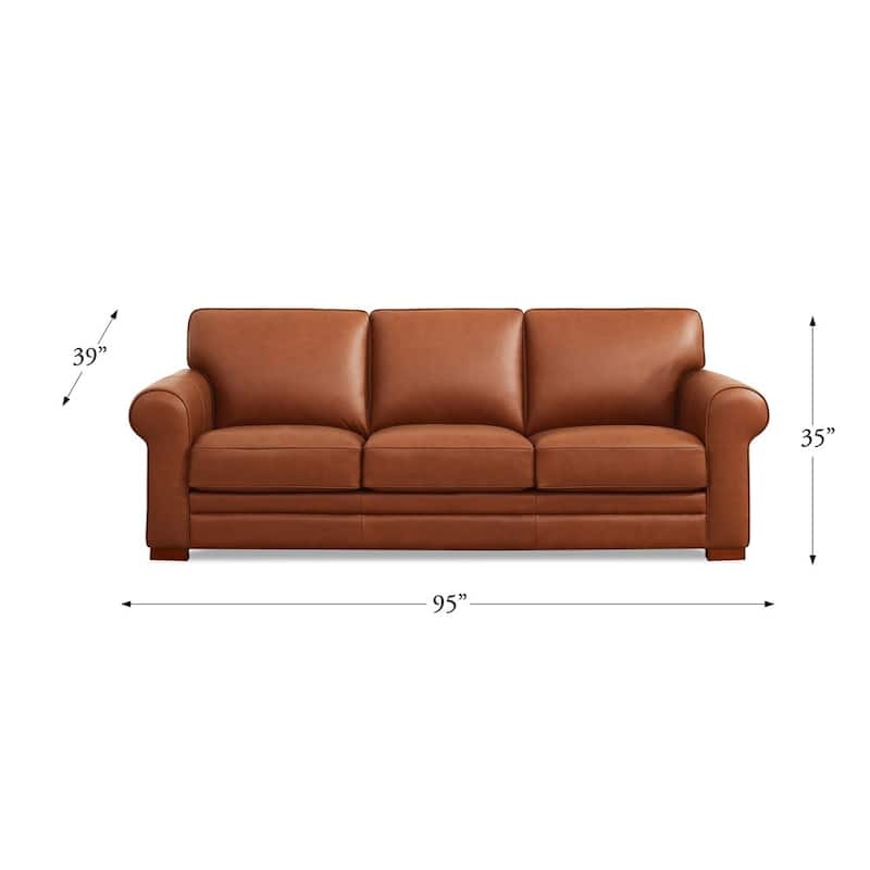 Hydeline Brookfield Top Grain Leather Sofa With Feather, Memory Foam and Springs