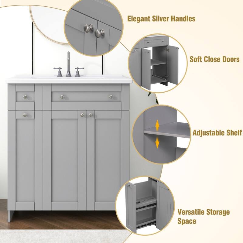Modern 30-Inch Bathroom Vanity Cabinet with Easy-to-Clean Resin Integrated Sink in Blue
