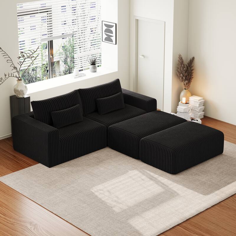 102" Modular Couch Cloud Plush Loveseat Sectional Sofa with 2 Ottoman