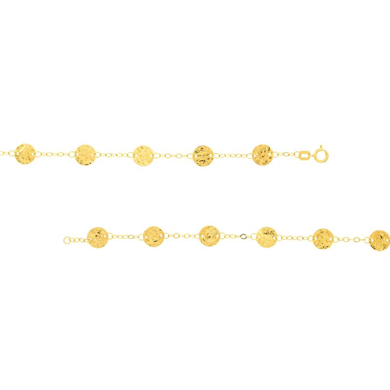 Marquee Jewels 14K Solid Yellow Gold Long Chain Necklace with Hammered Discs