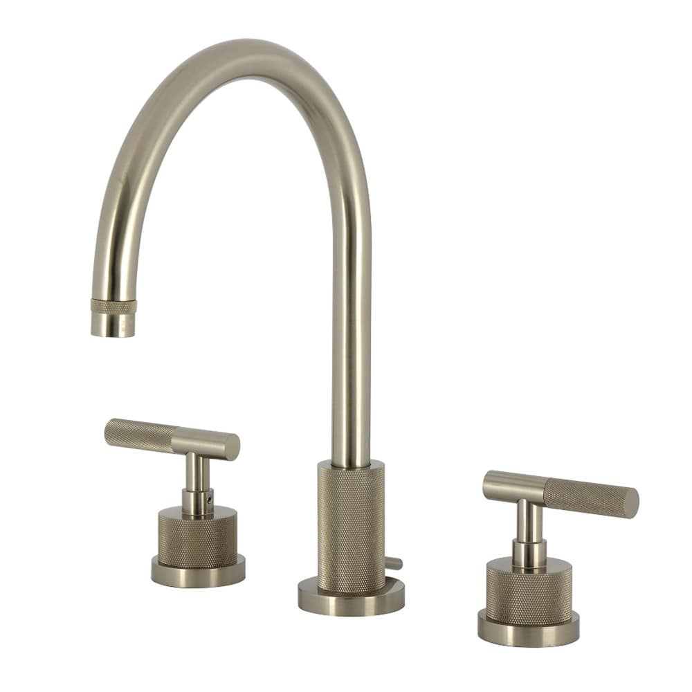 Kingston Brass Convergent Widespread Bathroom Faucet with Knurled Handle and Brass Pop-Up