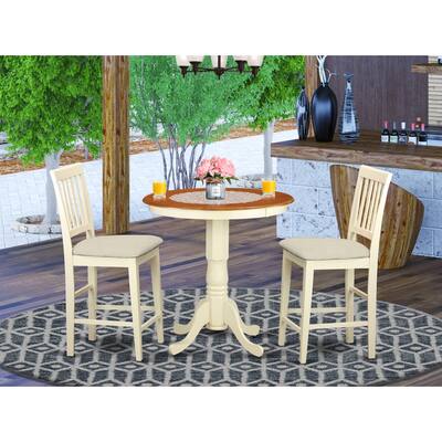 East West Furniture Solid Rubberwood 3-piece Counter-height Dining Room Pub Set - a Table and Kitchen Chairs (Finish Option)