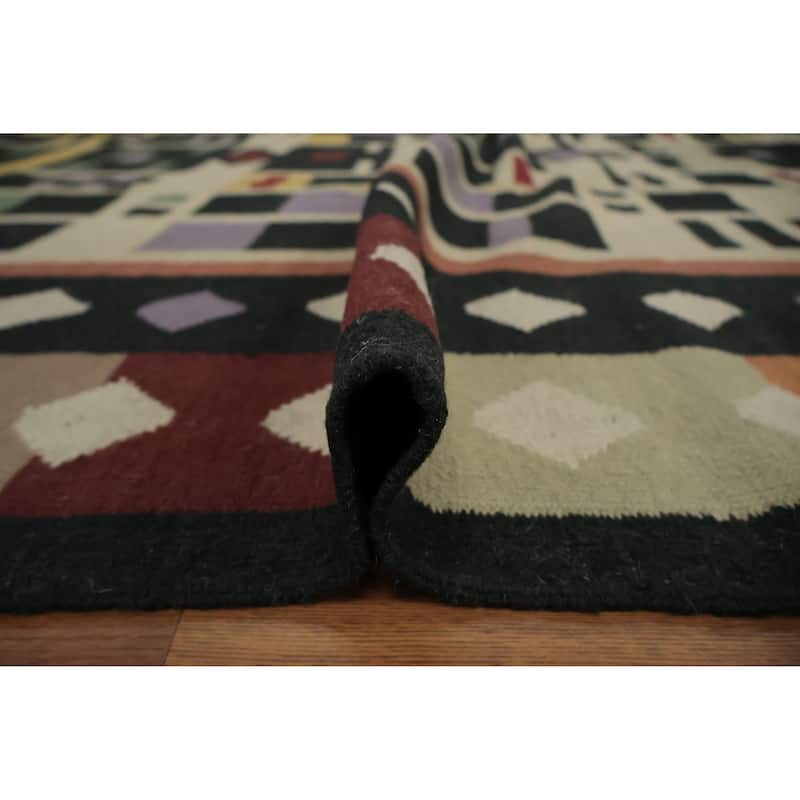 Hand Woven Oriental 100% Wool Carpet Southwestern Modern Multi-Colored Kilim Area Rug - 14' 0'' X 9' 2''