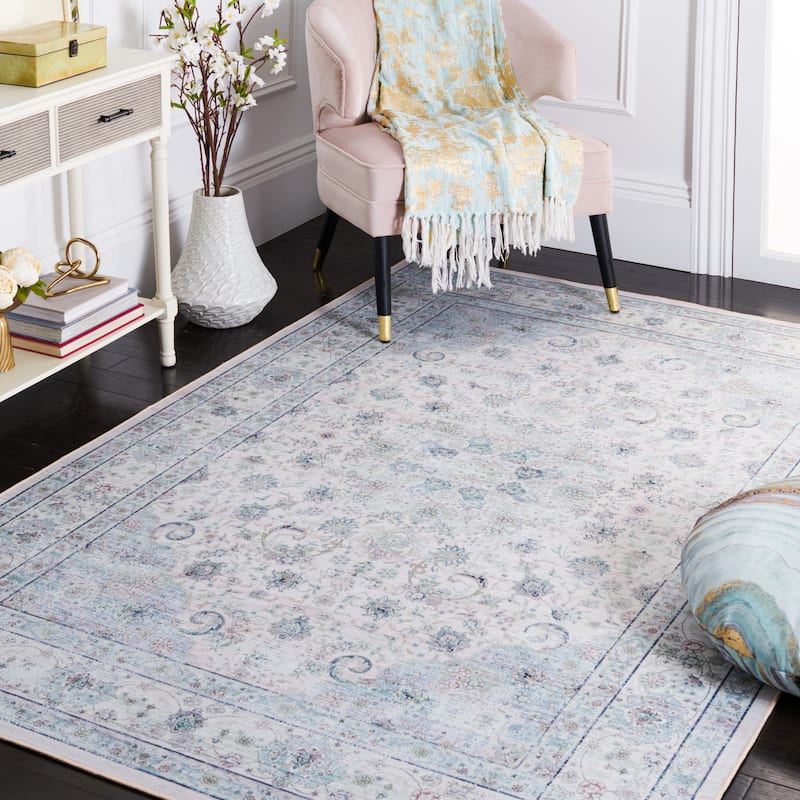 SAFAVIEH Tucson Machine Washable Slip Resistant Abigail Oriental Rug - 4' Square - Beige/Green