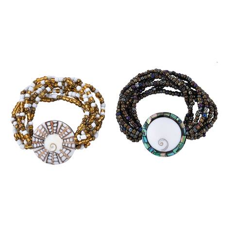 Women Jewelry Gifts Beaded Stretch Multi Row Bracelet Set of 2 - Medium